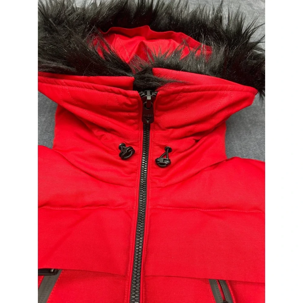 Guess Womens Red Quilted Puffer Jacket Faux Fur Hood Small 22LMP804
